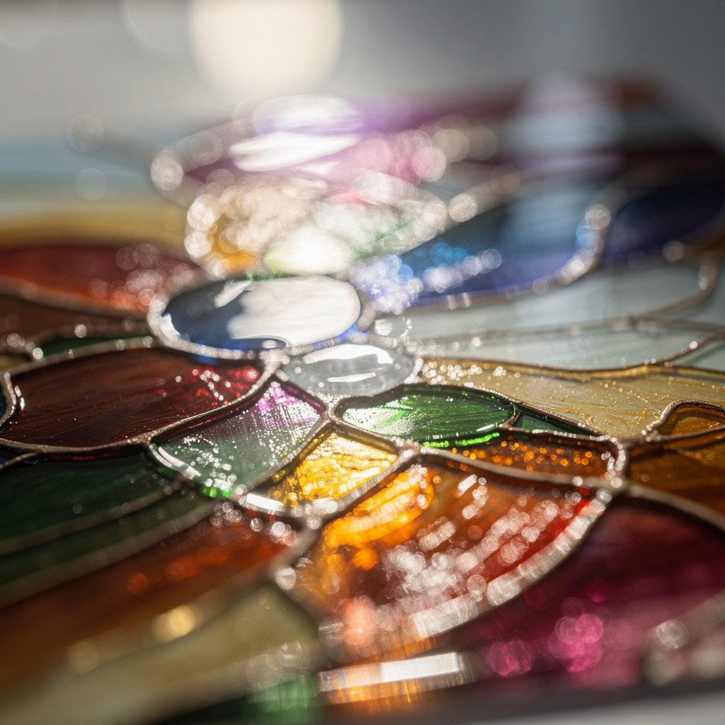 Painting on glass detail, translucent and colorful
